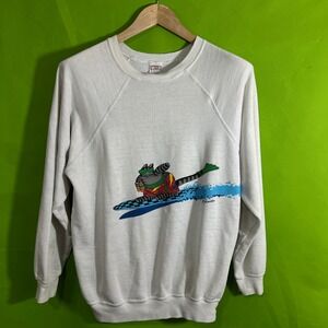Vtg 80s Crazy Shirts B Kliban Surfing Cat Beer White Raglan Sweatshirt Medium